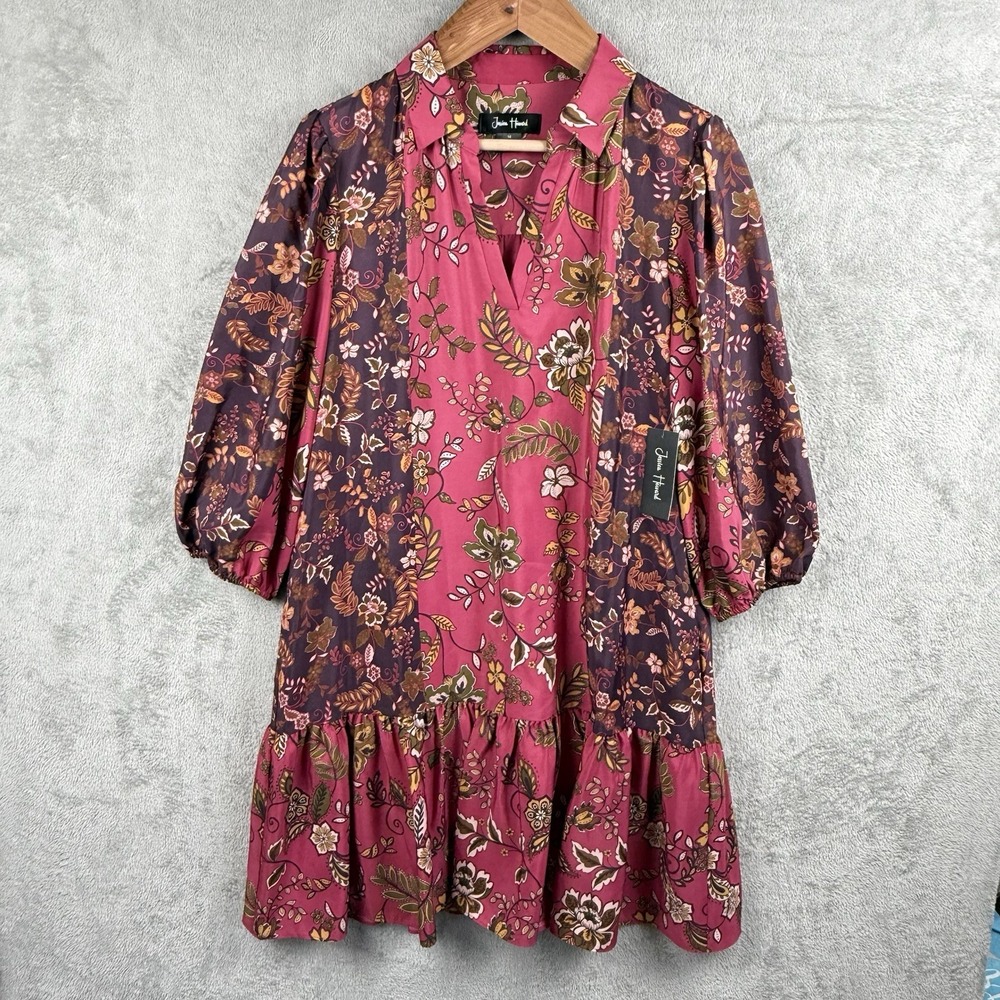 Jessica Howard‎ Midi Dress Womens 14 Multicolor Floral V-Neck Billow Sleeves NWT